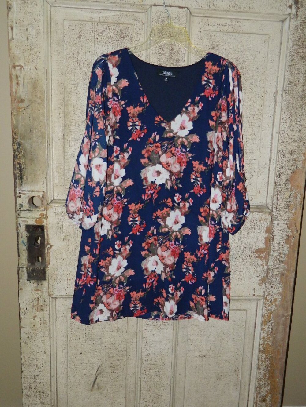 LuLus Shifting Dears Navy Blue Floral Print Dress Sz M (XX-23)